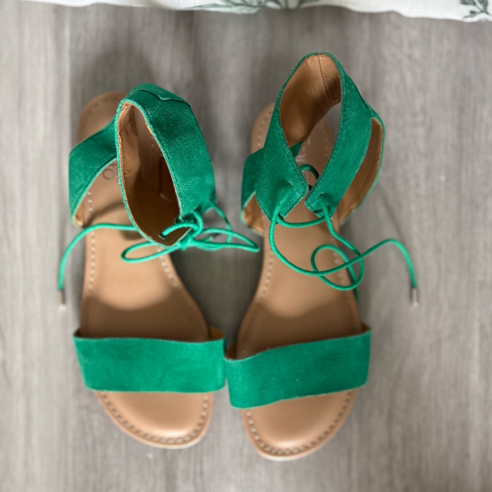 Franco Sarto Green Sandals with Block Heel and Ankle Straps